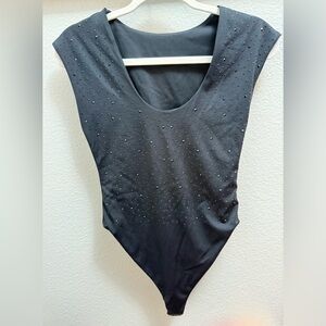 Rhinestone Bodysuit – Black Sleeveless Sparkle